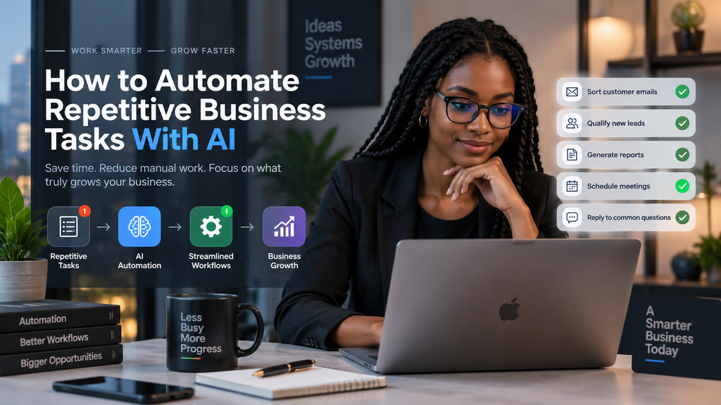 Business professional using AI automation to streamline repetitive workflows